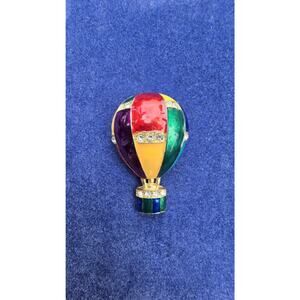Vintage FL Hot Air Balloon Brooch Pin Multicolor Enamel Rhinestone Goldtone 2011